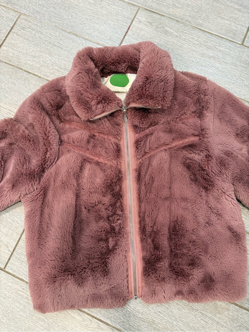 Anthropologie Mauve Plush Zip-Front Faux Fur Jacket
